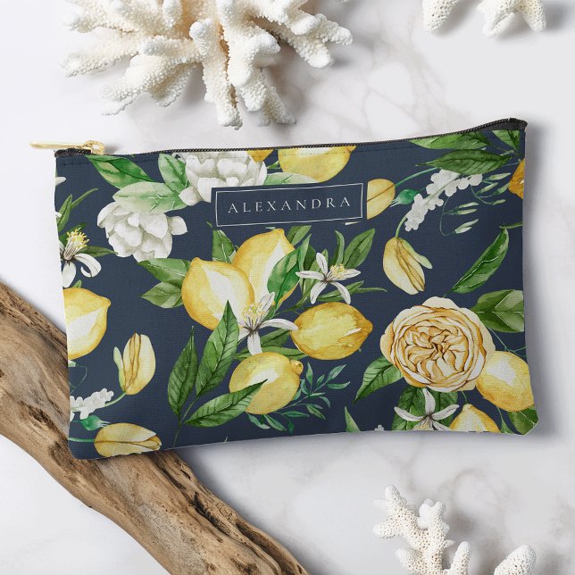 Navy | Amalfi Coast Lemon Blossom Personalised Accessory Pouch (Creator Uploaded)