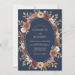 Navy Amethyst Floral Embrace Wedding Invitation
