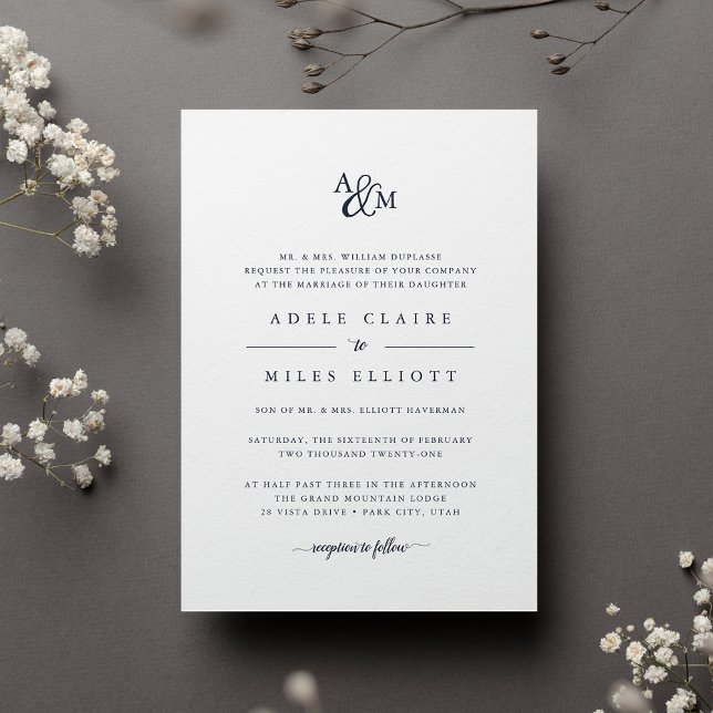 Navy | Ampersand Monogram Wedding Invitation (Creator Uploaded)
