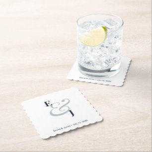 Navy Ampersand Wedding Cocktail Paper Coaster