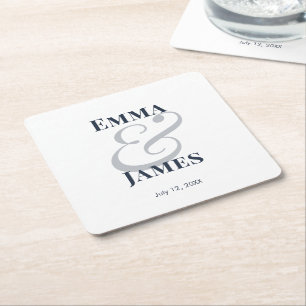 Navy Ampersand Wedding Square Paper Coaster