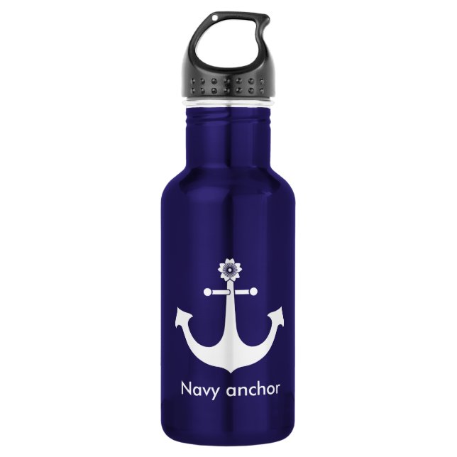 Navy anchor 532 ml water bottle (Front)