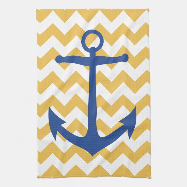 Navy Anchor and Chevrons Custom Kitchen Towel (Vertical)