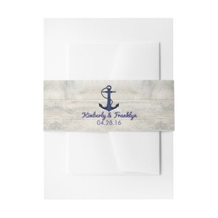 Navy Anchor and Driftwood Beach Wedding Invitation Belly Band