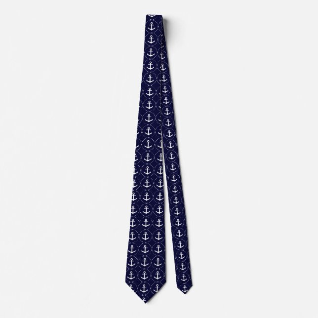 Navy anchor circle pattern tie (Front)