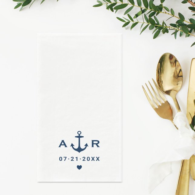 Navy Anchor Heart Monogram Wedding Napkin (Creator Uploaded)