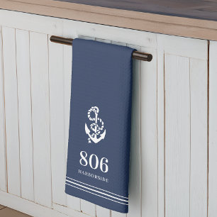 Navy Anchor House Number & Street Name Tea Towel