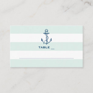 Navy Anchor & Mint Stripes Nautical Wedding Simple Place Card