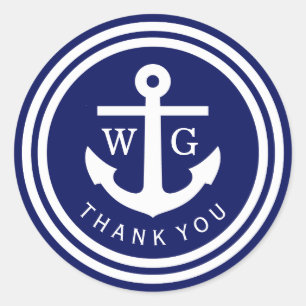 Navy Anchor Monogram Wedding Seals Favour Tag TY