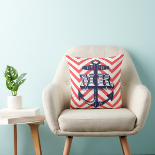Navy Anchor Mr Groom Zig Zag Pattern Bride Pillo Cushion