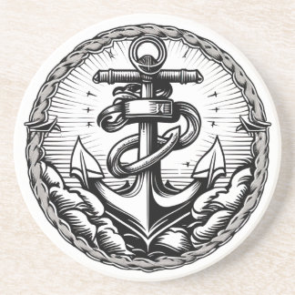 Navy Anchor Nautical Sandstone Coaster