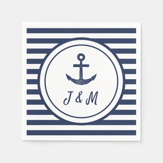 Navy Anchor Nautical Theme Custom Boat Wedding Napkin (Front)