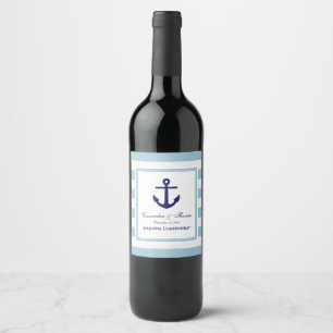 Navy Anchor Navy Frame #2 White Stripe Diag DIY BG Wine Label