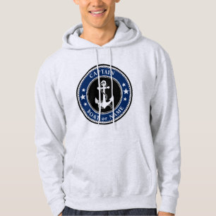 Navy Anchor & Rope Captain Name or Boat Blue Grey Hoodie