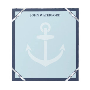 Navy Anchor & Rope Nautical Add Your Name Notepad