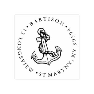 navy ANCHOR ROUND RETURN ADDRESS boat sailor Rubber Stamp