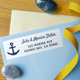Navy Anchor Stripes Nautical Theme Return Address Label
