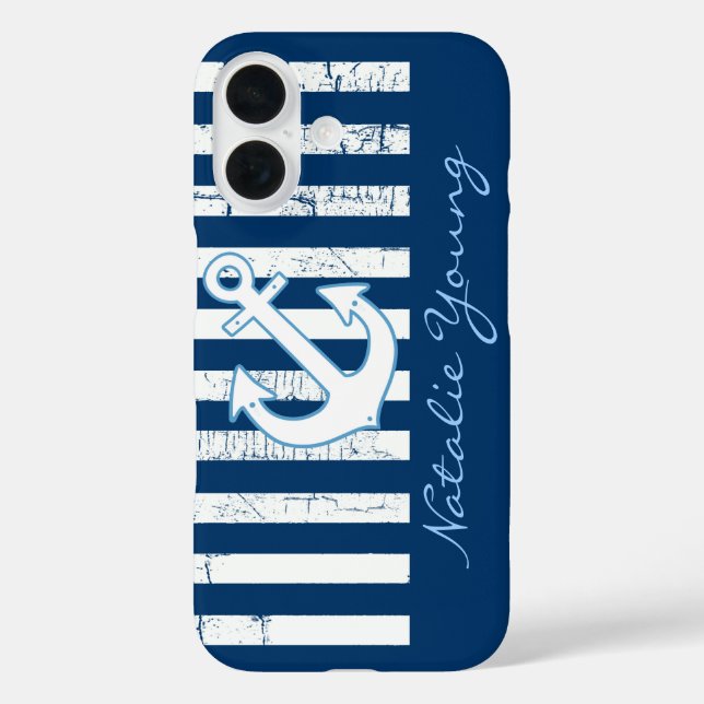 Navy Anchor & Stripes personalised Case-Mate iPhone Case (Back)