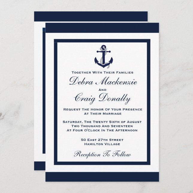 Navy Anchor - Wedding Invitation (Front/Back)