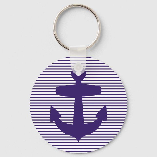 Navy Anchor with Blue Breton Stripes Key Ring (Front)