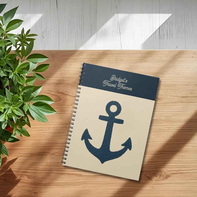 navy Anchor with Monogram Beige Coastal travel Notebook (Creator Uploaded)