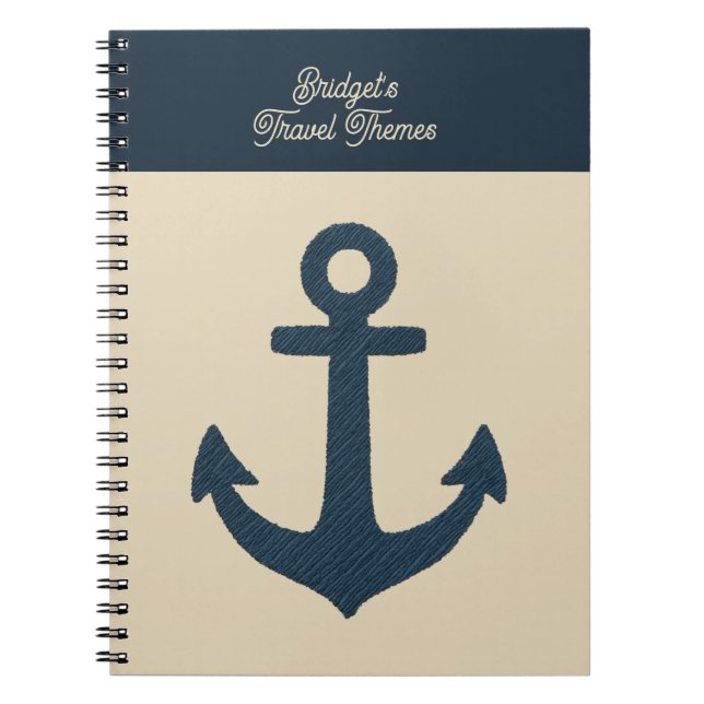navy Anchor with Monogram Beige Coastal travel Notebook (Front)