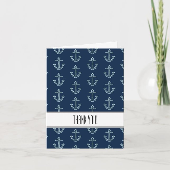 Navy Anchors Thank You Card (Front)