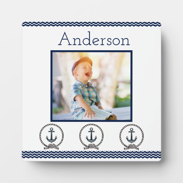 Navy Anchors waves Blue Nautical Photo Frame (Front)