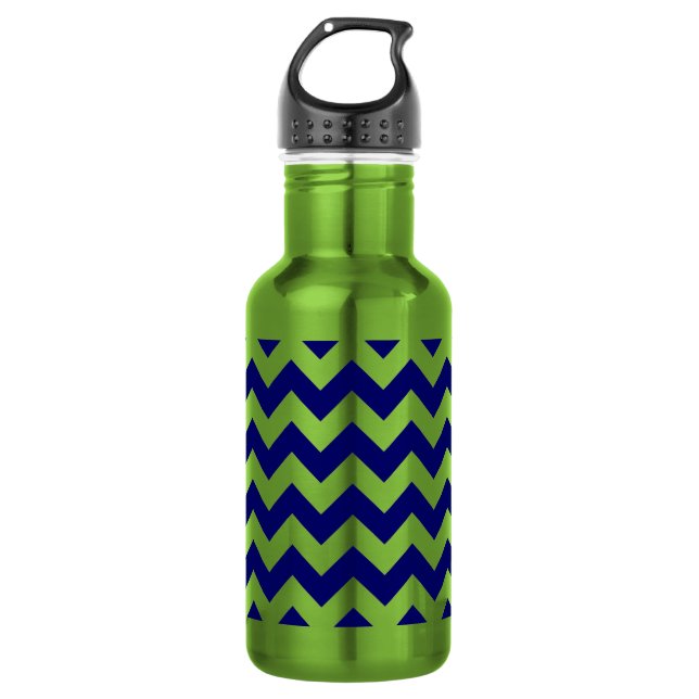 Navy and Apple Green Zigzag 532 Ml Water Bottle (Front)