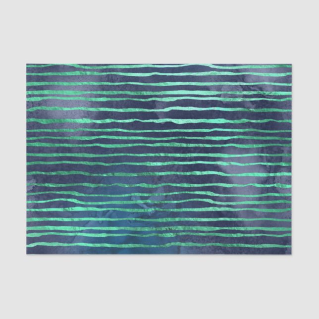 Navy and Aqua Blue Striped Pattern Tissue Paper (Front)