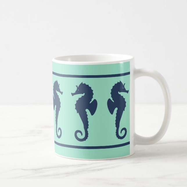 Navy and Aqua Sea Horses Coffee Mug (Right)