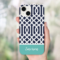 Navy and Aqua Trellis Monogram