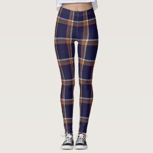 Navy and Auburn Orange Plaid Leggings