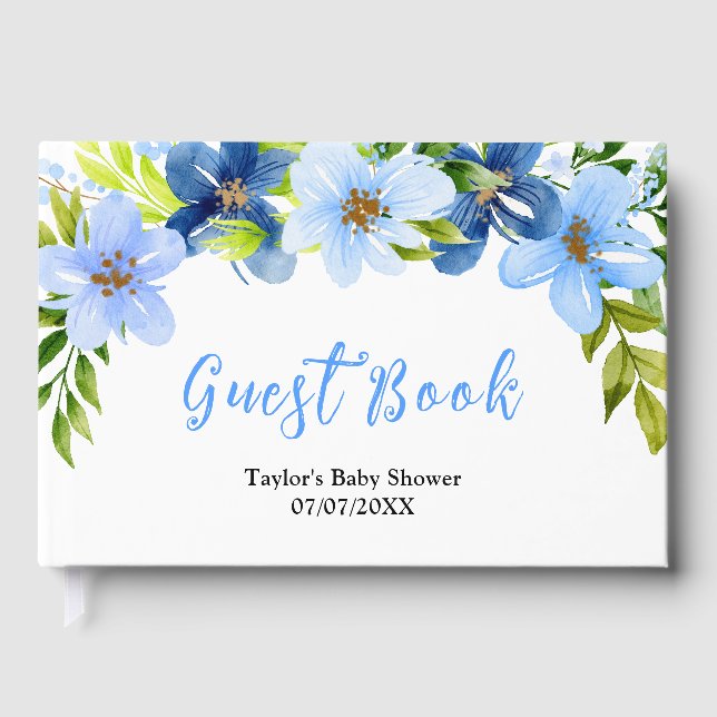 Navy and Baby Blue Floral Baby Shower Guest Book (Front)