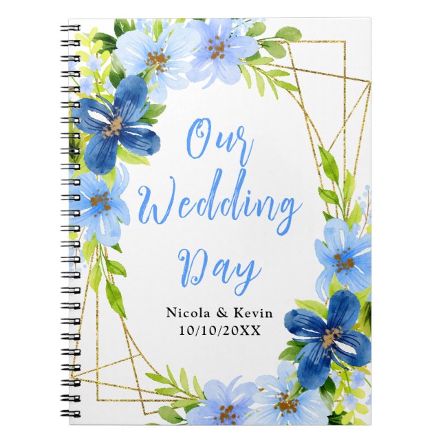 Navy and Baby Blue Floral Wedding Planner Notebook (Front)