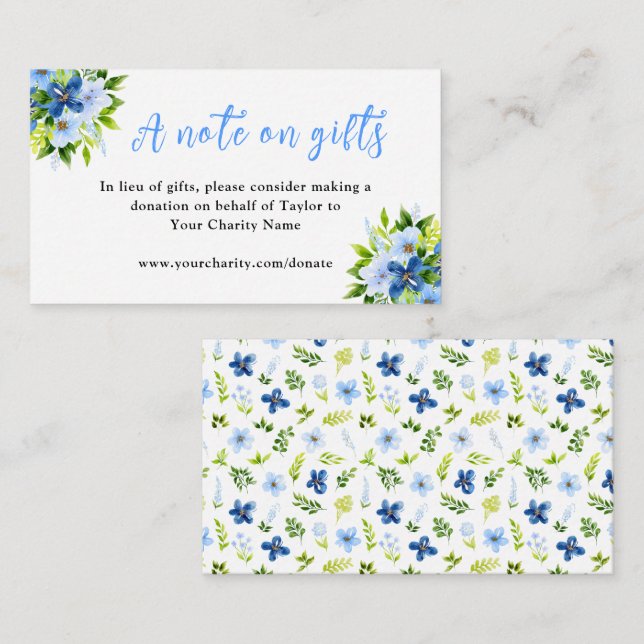 Navy and Baby Blue Flowers Birthday A Note On Gift Enclosure Card (Front/Back)