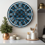 Navy And Black Buffalo Plaid Rustic Roman Numeral Large Clock<br><div class="desc">Add a touch of rustic charm to your home with our Navy And Black Buffalo Plaid Rustic Roman Numeral Large Clock! This striking clock features a classic buffalo plaid pattern in navy blue and black, complemented by bold Roman numerals for a timeless look. Perfect for a cosy living room, kitchen,...</div>