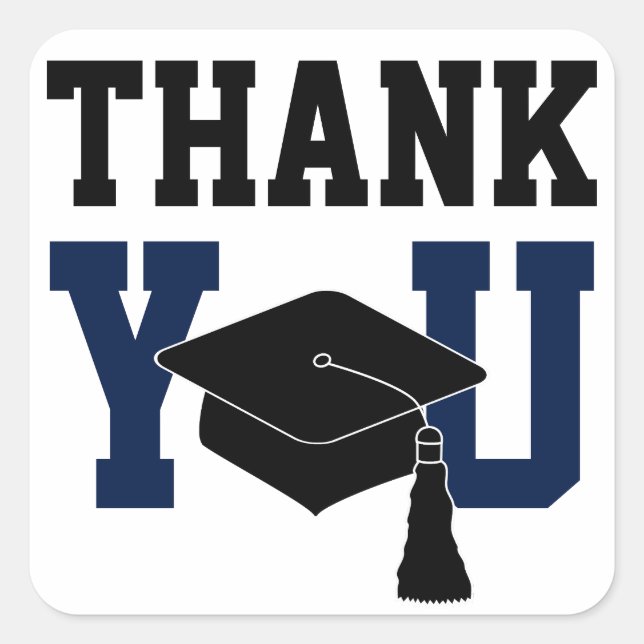 Navy and Black Graduation Thank You Square Sticker (Front)