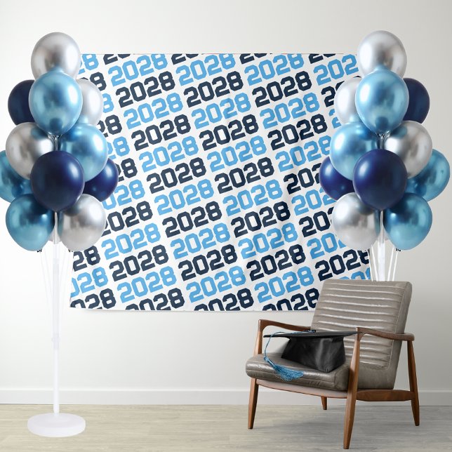 Navy and Blue ANY Class Year Graduation Backdrop Tapestry (Baby Blue and Navy Blue Class of ANY Year Repeating Background for Photo booths, backdrops and more!)