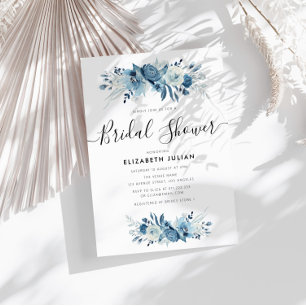 navy and blue floral bridal shower invitation