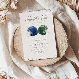 Navy And Blue Huddle Up Twin Boys Baby Shower Invitation