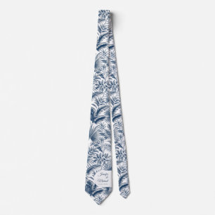 Navy and Blue Palm Tree Botanical Arch Wedding Tie