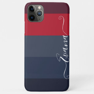 Navy and Blue Stripes Color Block Personalise Name iPhone 11 Pro Max Case