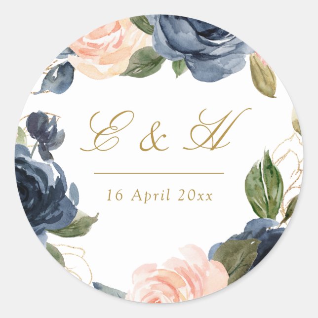 navy and blush  blooms wedding sticker (Front)