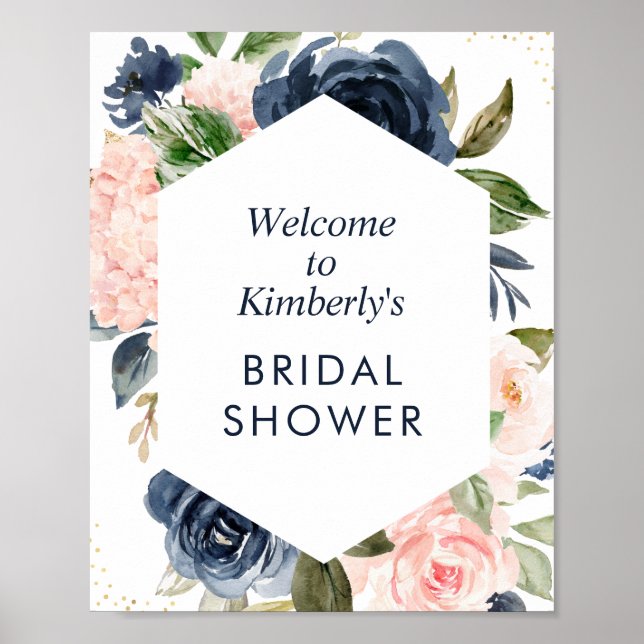 navy and blush bridal shower welcome sign (Front)