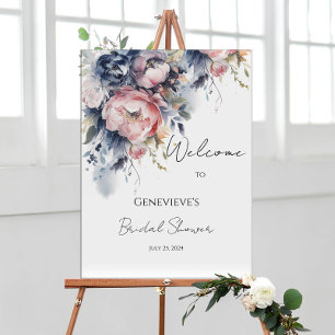 Navy and blush elegant bridal shower welcome sign