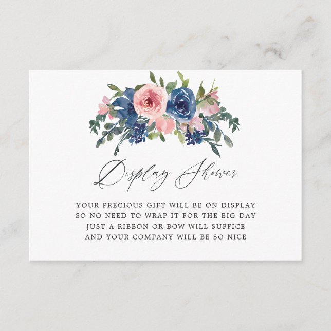 Navy and Blush Floral Bridal Display Shower Enclosure Card (Front)