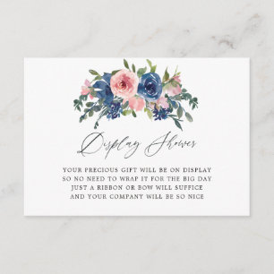 Navy and Blush Floral Bridal Display Shower Enclosure Card
