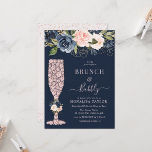 navy and blush floral bridal shower invitation