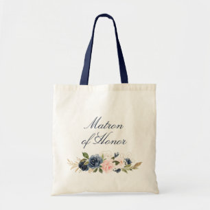 Navy and blush floral Matron of Honour Tote Bag